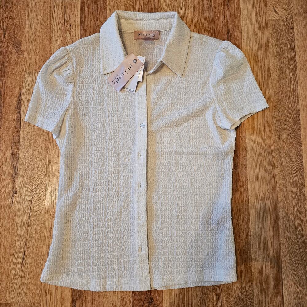 Philosophy Republic Clothing Ivory Textured Button-Front Short Sleeve Blouse NWT